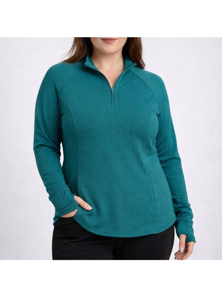 Tommy Bahama Golf Womens Medium Teal Quarter Zip Pullover Stretch Active